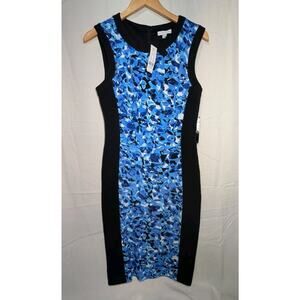 New‎ York And Company Womens Blue Floral Sleeveless Sheath Dress M Wedding Guest